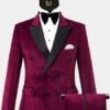 SKU#JA58270 Mens Burgundy Velvet Tuxedo - Velvet Suits Double Breasted Tuxedo Suits - Slim Fit
