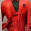 Mens One Button Notch Lapel Red Suit