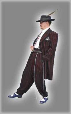 Mens High Fashion Vested Black And Red Pinstripe Zoot Suit For Sale ~ Pachuco Mens Suit Perfect For Wedding -Alberto Nardoni Shop image64302