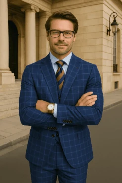 Wool Suit - Italian Made Business Suit By Statement Men's 3 Piece 100% Wool Modern Fit Suit - Classic Plaid Pattern -Alberto Nardoni Shop indigo2 dc183f10 a6c8 4506 a488 1a0cf413bd99