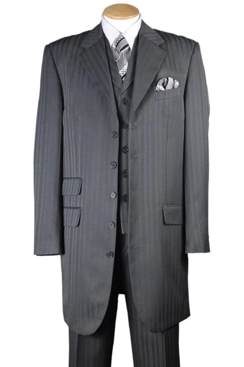 "Grey Pinstripe Zoot Suit - Men's Long Fashion Vested By Tonal" 1 "Grey Pinstripe Zoot Suit - Men's Long Fashion Vested By Tonal"
