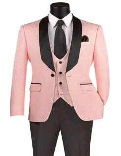 "Paisley Wedding Tuxedo For Men - Slim Fit Vested In Blush Pink"