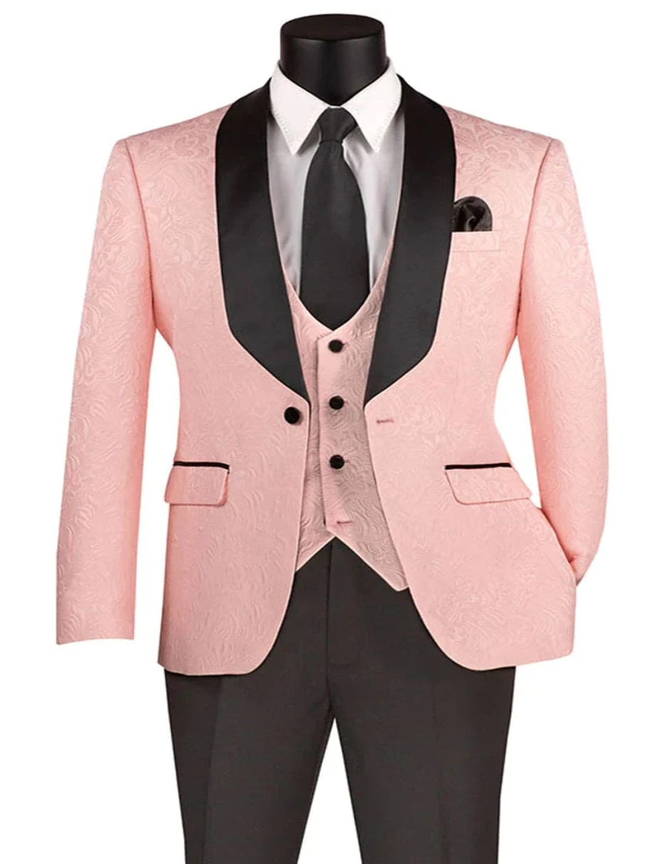 "Paisley Wedding Tuxedo For Men - Slim Fit Vested In Blush Pink" 1 "Paisley Wedding Tuxedo For Men - Slim Fit Vested In Blush Pink"