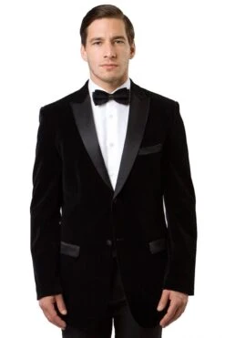 "Black Velvet Tuxedo Dinner Jacket For Men - Two Button Style"