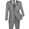 Light Gray Trimmed Lapel Slim Fit 3 Piece Suit