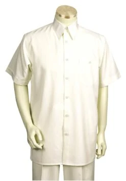 Mens 5 Button Short Sleeve Off White Shirts