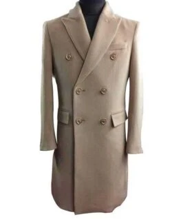 Mens Overcoat -Mens Long Wool Topcoats- Topcoat For Men-Mens Double Breasted Overcoat - "Light Camel" Double Breasted Coat