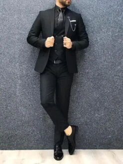 Men Suits - Black Color With Double Breasted Vest