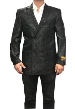 Mens Black Double Breasted Men's Fancy Paisley Floral Black Men's Double Breasted Suits Jacket Blazer Sport Coat Jacket