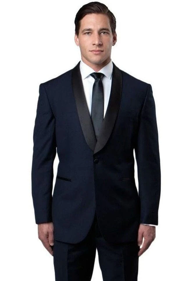 Mens Blue Wedding Suit Fashion Slim Fitted Navy Blue Shawl Collar Tuxedo Tazio MT146S-04 1 Mens Blue Wedding Suit Fashion Slim Fitted Navy Blue Shawl Collar Tuxedo Tazio MT146S-04