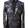 Mens Navy Blue/Gold Prom Suit