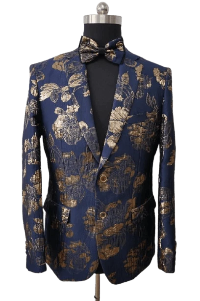 Mens Navy Blue/Gold Prom Suit 1 Mens Navy Blue/Gold Prom Suit