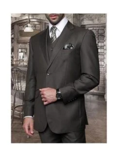 Mens Olive 3 Piece 2 Button Italian Designer Suit