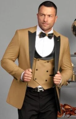 Mens One Button Peak Label Suit Camel