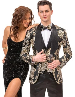 Mens Prom Tuxedo Suit Black & Gold Prom Suit
