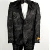 Mens Prom Tuxedo Suit Black Shiny Floral Prom Suit