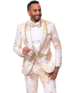 Mens Prom Tuxedo Suit White & Gold Prom Suit