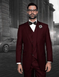 Mens Suits Regular Fit - Wool Suit - Pleated Burgungy Suit$199