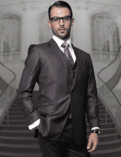 Mens Suits Regular Fit - Wool Suit - Pleated Charcoal Grey Suit$199