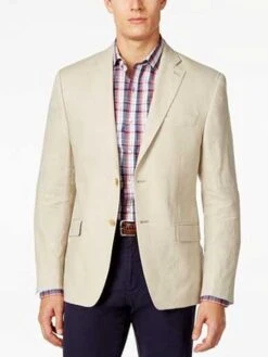 Mens Summer Blazer - Men's 2 Button Tan Solid Linen Classic Fit Sport Coat Blazer