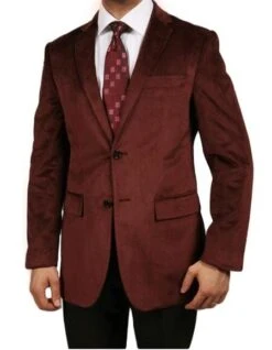 Wholesale Mens Jackets - Wholesale Blazer - Burgundy Two ButtonVelvet Blazer