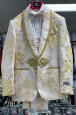 Mens White And Gold Suits - White And Gold Prom Tuxedo
