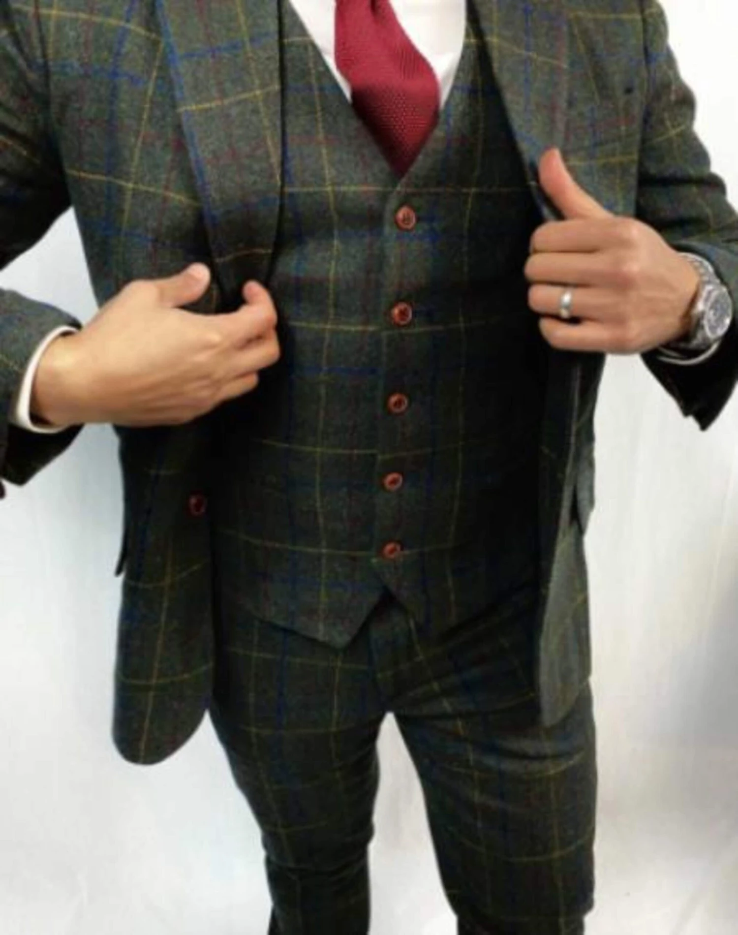 Green Tweed Suit- Green Herringbone Fabric Winter Suit - Vintage EnglishSuit 2 Green Tweed Suit- Green Herringbone Fabric Winter Suit - Vintage EnglishSuit - Image 2