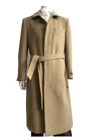 Mens Wool Belted Overcoat Camel Long Coat Full Length Belt-Coat IS 1 Mens Wool Belted Overcoat Camel Long Coat Full Length Belt-Coat IS