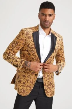 Mens Stacy Adams Suit - Stacy Adams Suit Men's Gold Paisley Velvet Tuxedo Jacket For Prom & Wedding
