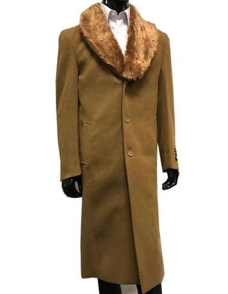 Moscow: MENS WOOL CASHMERE OVERCOAT WITH FUR COLLAR 48 INCHES CAMEL 1 Moscow: MENS WOOL CASHMERE OVERCOAT WITH FUR COLLAR 48 INCHES CAMEL