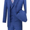 Blue Modern Fit Glen Plaid 2 Button Peak Lapel 3 Piece Suit