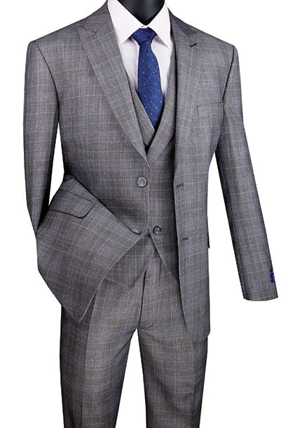 Gray Modern Fit Glen Plaid 2 Button Peak Lapel 3 Piece Suit 1 Gray Modern Fit Glen Plaid 2 Button Peak Lapel 3 Piece Suit