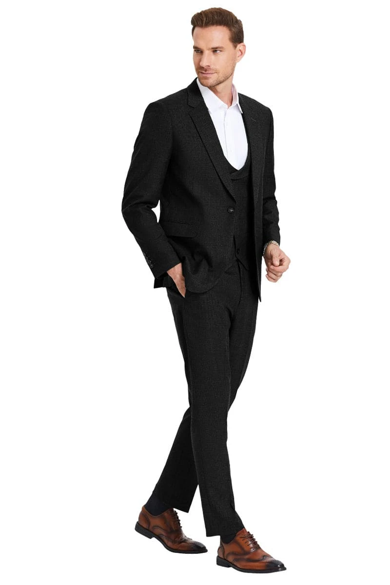 "Black Sharkskin Wedding Suit: Men's Slim Fit Double Breasted Vest" 2 "Black Sharkskin Wedding Suit: Men's Slim Fit Double Breasted Vest" - Image 2