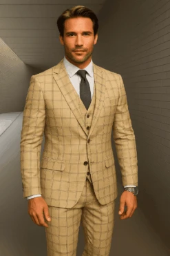 Wool Suit - Italian Made Business Suit By Statement Men's 3 Piece 100% Wool Fashion Suit - Modern Fit -Alberto Nardoni Shop natural 05068b0c a9db 40bf 839c a99dac1118df