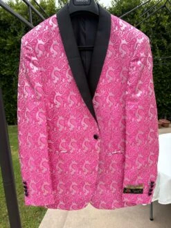 Men’s Hot Pink Tuxedo Suit With Black Pants Paisley Patter With Black Shawl Lapel - Fuchsia Color Prom Suit -Alberto Nardoni Shop original 6c3b4ea9 3599 42d6 96ca 5adab6e1bbbf 1