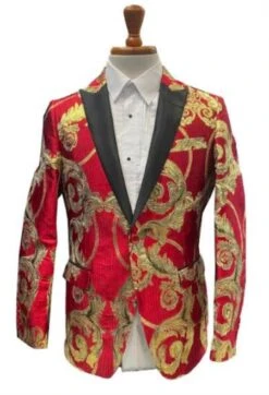 Men's Red And Gold Baroque Tuxedo Jacket With Black Satin Shawl Lapel -Alberto Nardoni Shop original d37d7476 91af 4efa a7a0 1447852477c1