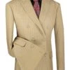 Mens Double Breasted Gangster Bold Pinstripe Suit In Camel