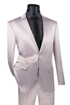 "Sharkskin Suit Men's Slim Fit Satin For Prom 2025 & Wedding In Blush Pink"