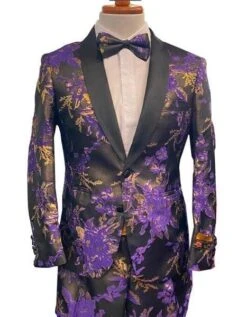 Prom Tuxedo For Men -Floral Prom Suit - Vienna-Purple/Black