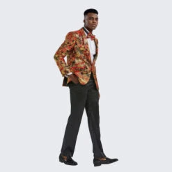 Red & Gold Floral Tuxedo Jacket Slim Fit -Alberto Nardoni Shop red and gold floral tuxedo jacket slim fit 2