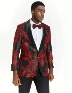 Red Paisley Jacket Mens Black & Red Paisley Floral Prom Tuxedo Dinner Jacket