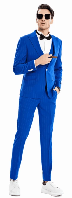 Royal Blue And White Pinstripe Suit With Double Breasted