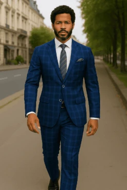 Wool Suit - Italian Made Business Suit By Statement Men's 2 Piece Big And Tall 100% Wool Fashion Suit - Bold Plaid -Alberto Nardoni Shop sapphire1 2d39c2b7 f10e 4c53 8590 233803a09593