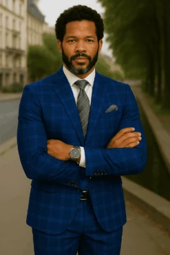 Wool Suit - Italian Made Business Suit By Statement Men's 2 Piece Big And Tall 100% Wool Fashion Suit - Bold Plaid -Alberto Nardoni Shop sapphire2 19161869 1f9a 4c05 9502 e247639ca258