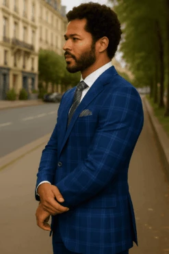 Wool Suit - Italian Made Business Suit By Statement Men's 2 Piece Big And Tall 100% Wool Fashion Suit - Bold Plaid -Alberto Nardoni Shop sapphire3 fbdbd952 dd79 45c2 9364 73210f143308
