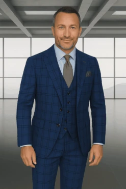 Wool Suit - Italian Made Business Suit By Statement Men's 3 Piece 100% Wool Modern Fit Suit - Solid Scoop Vest -Alberto Nardoni Shop sapphire 1d36030b 1295 4eea a60c e008b76849cf