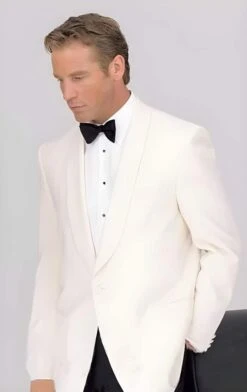 Mens White Dinner Jacket Single Buttons Shawl Collared Dinner Jackets - Ivory (Cream - Ivory - Off White) Tropical Fabric Tuxedo / Graduation Homecoming Outfits