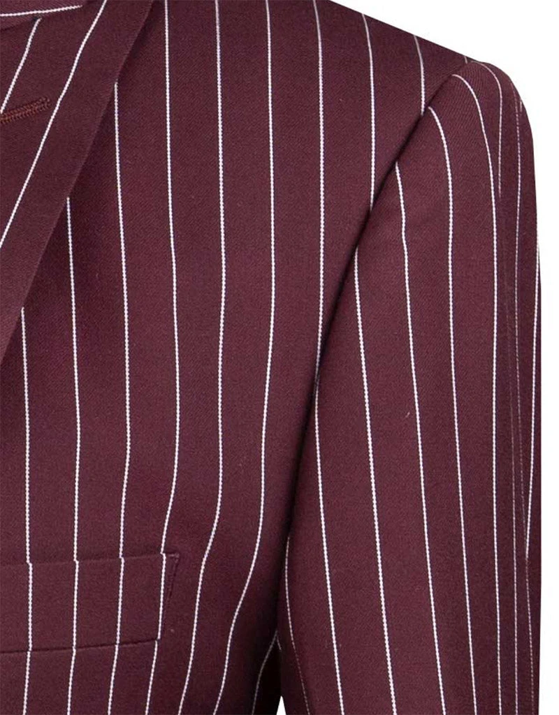 Odyssey Collection - Burgundy Regular Fit 3 Piece Suit 2 Button Gangster Stripe 3 Odyssey Collection - Burgundy Regular Fit 3 Piece Suit 2 Button Gangster Stripe - Image 3