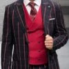 Statement Men's Wool Windowpane Suit Black Red Contrasting DB Vest Tailored Fit Lucci -Alberto Nardoni Shop statement mens wool windowpane s