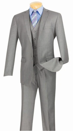 Slim Fit Suit 3 Piece 2 Button In Medium Gray